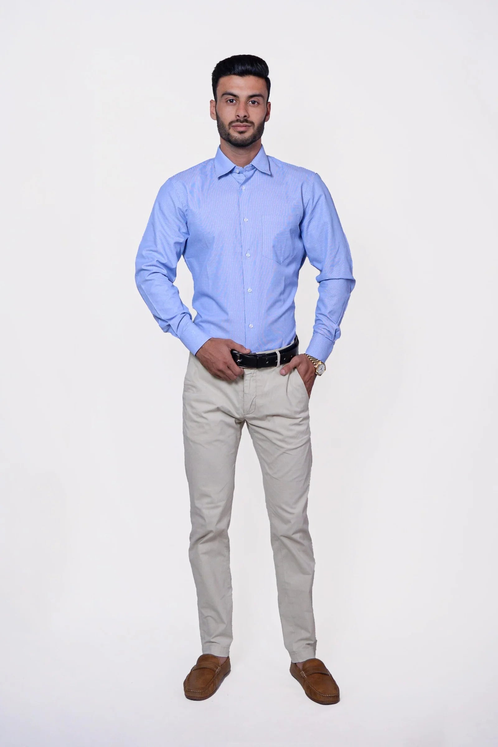 Firdous Blue & White Dotted Menβs Formal Shirt Cotton